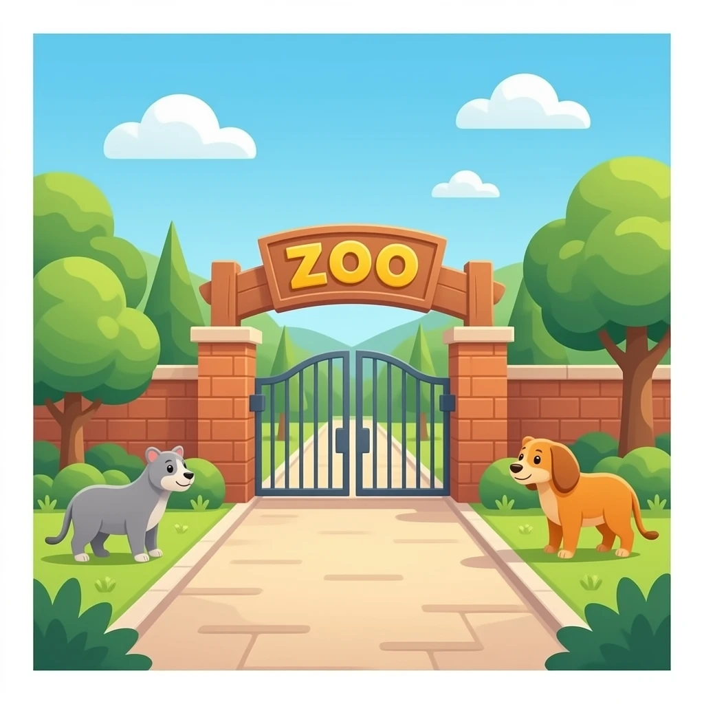 entrada de un zoo no tan animada, mas grande y que la puerta este abierta que ponga zoo arriba emoji