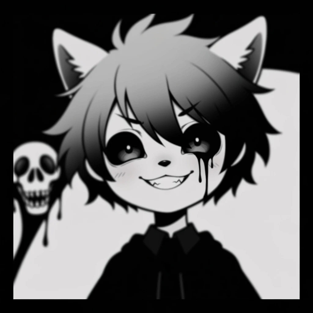 pastel horror profile picture, cute, expressive, minimal, black color palette, variation 3 emoji