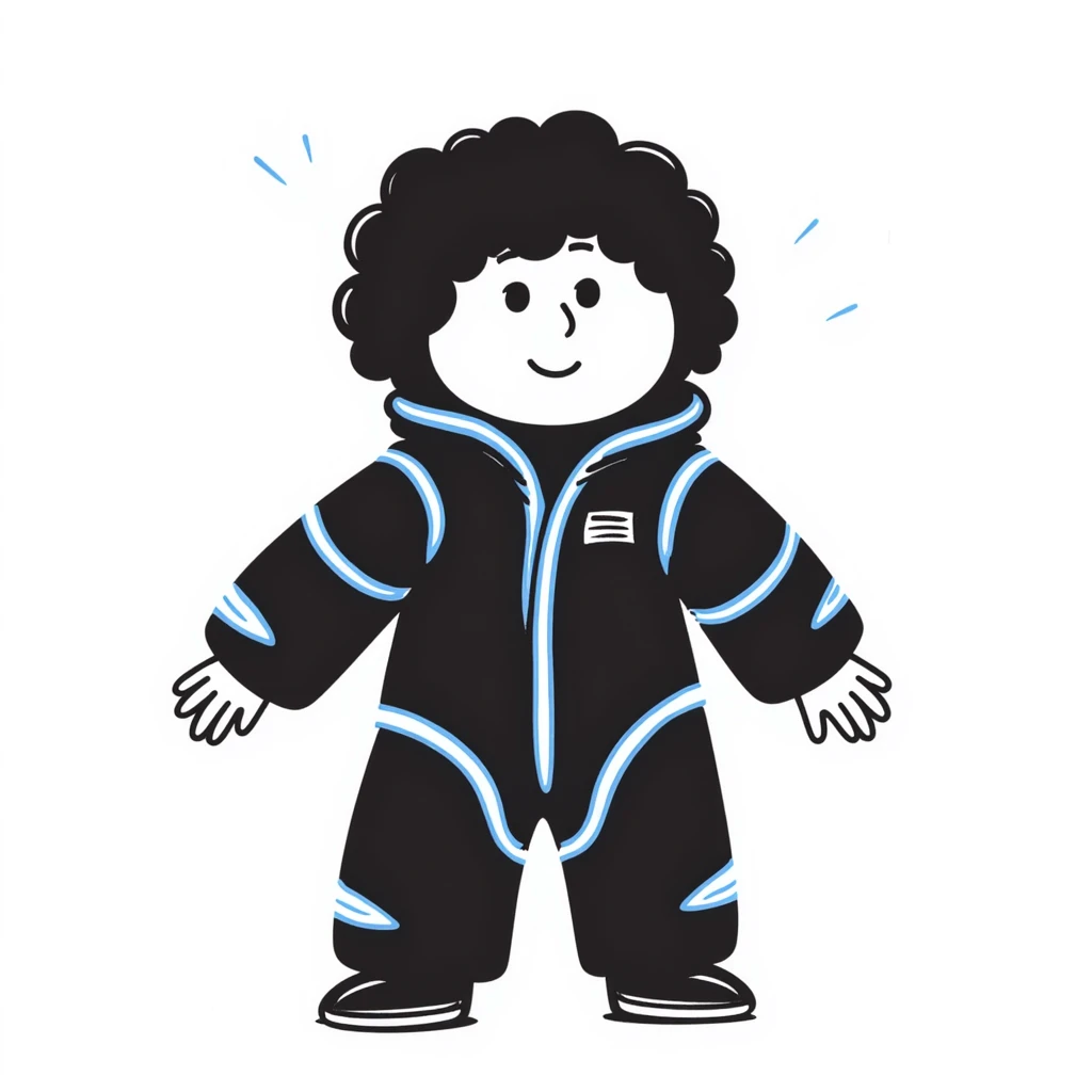 Cabbage Patch Kid in Tron suit with glowing blue lines, 80's retro sci-fi style emoji
