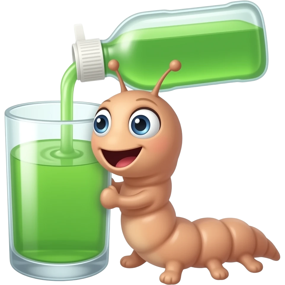 worm drinking green dish soap out of a glass emoji