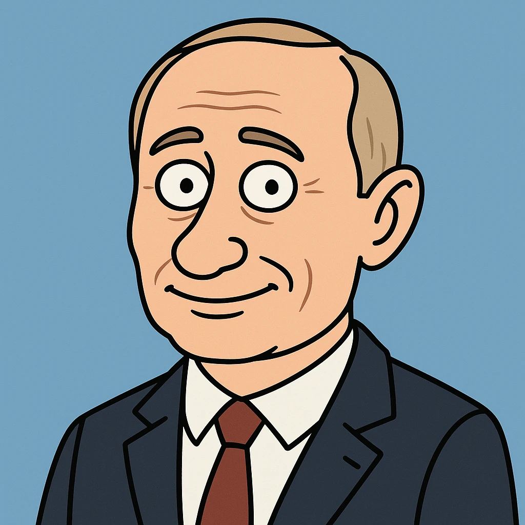 app icon of Vladimir Putin, cartoon style, friendly, minimal, no text, blue background emoji
