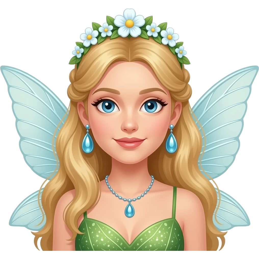 fairy with flower tiara and big wings and big shiny earrings emoji