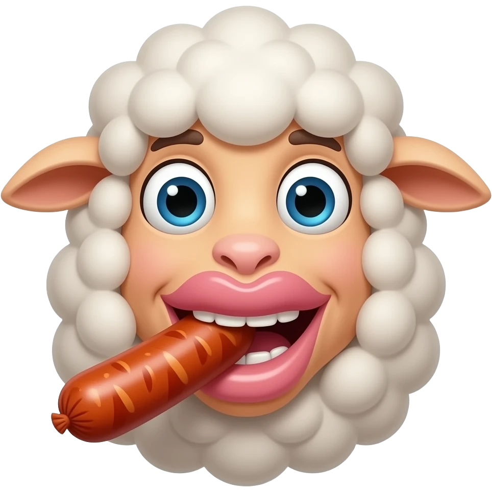 Sheep with big puffy comfy botox filler lips sucking sausage hard with no teeth emoji