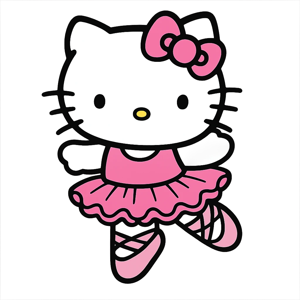 Hello Kitty in a pink tutu and ballet shoes, smiling emoji