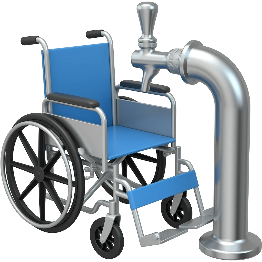 “Desenhe um emoji estilo simples e limpo de uma cadeira de rodas azul. Ao lado ou acima dela, adicione apenas o lacre (abertura) de uma lata de cerveja, sem a lata inteira. O lacre deve estar destacado, metálico e detalhado. Fundo transparente, estilo ícone/emoji minimalista emoji