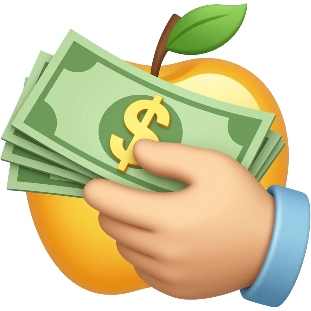 Quiero que crees una mano entregando dinero estilo emoji de apple emoji