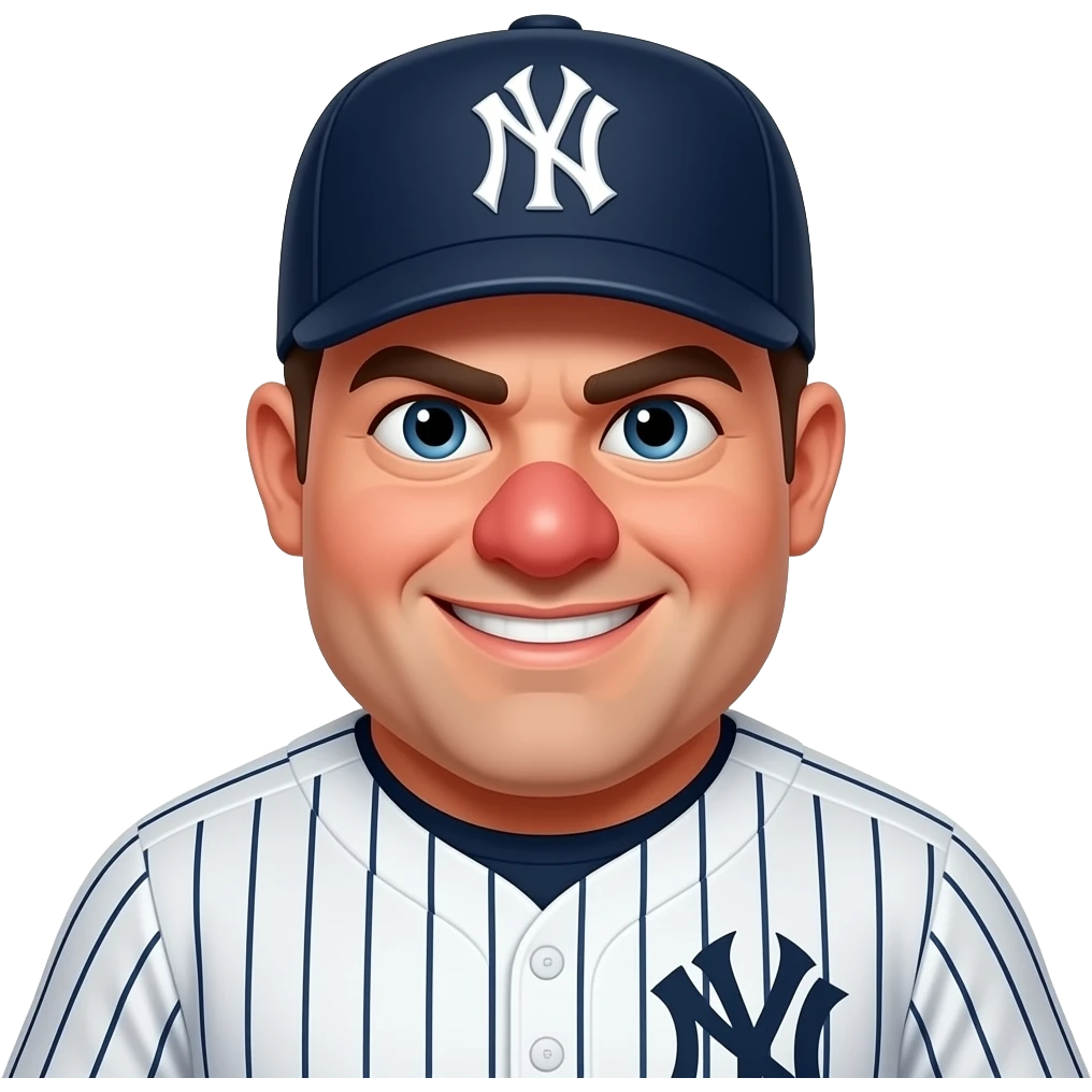 Fat stupid ugly New York Yankees player Big nose red face crossed eyes buck teeth emoji