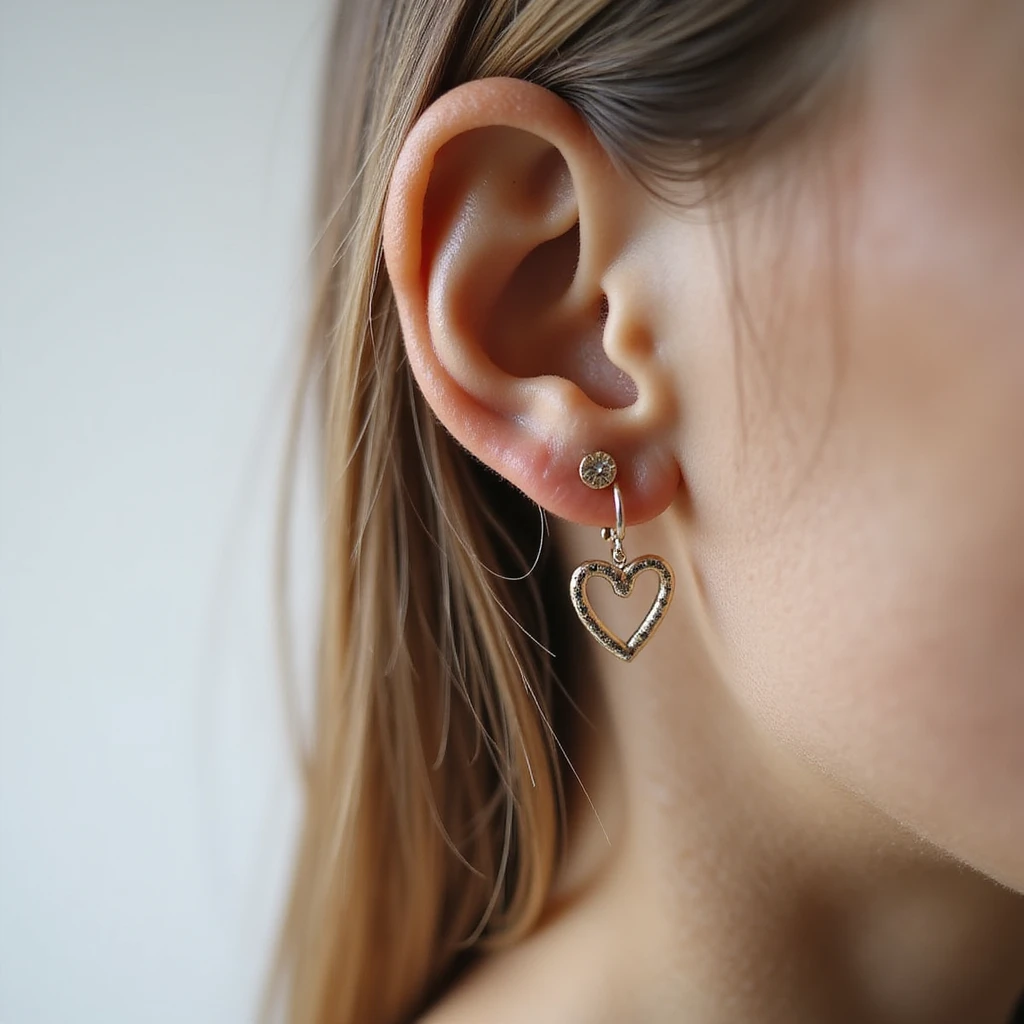 realistic heart-shaped earring, isolated on a transparent background, no visible background emoji