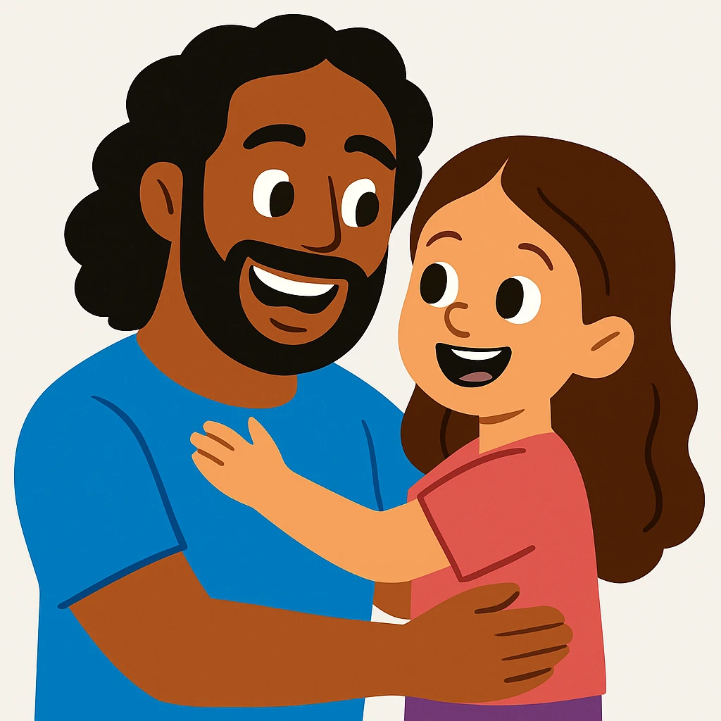 Keep the dad and young girl as they are, change the background to solid white in vibrant toon style. emoji