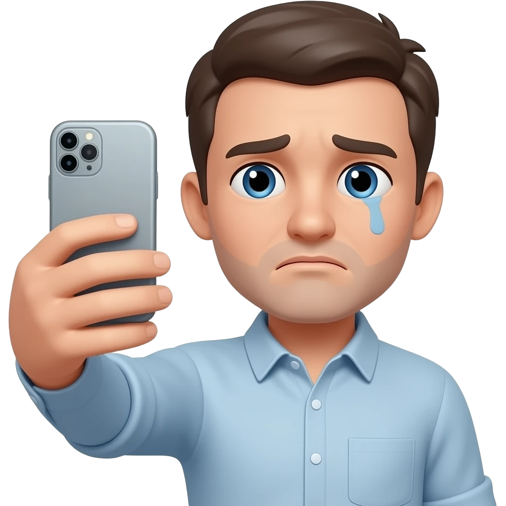 man looking sad taking a selfie emoji