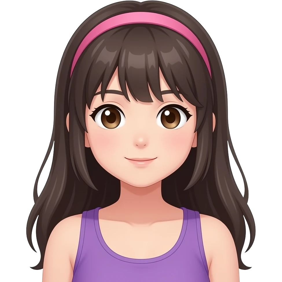 Country anime girl with pink head band with purple razor back tank top emoji