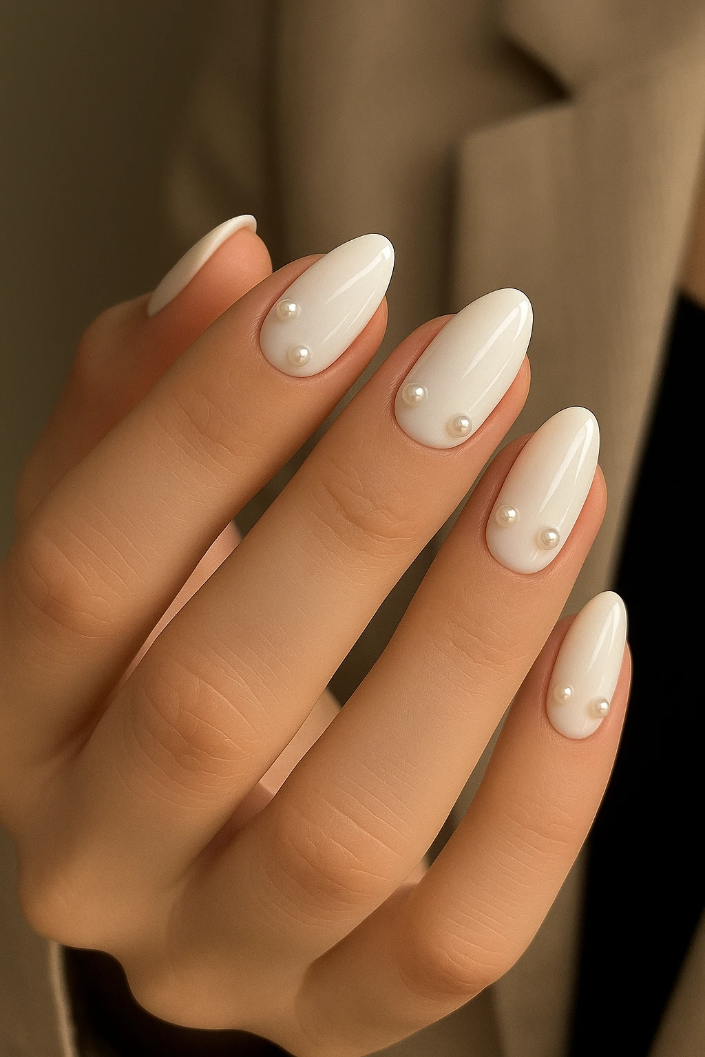 white nails with pearls emoji