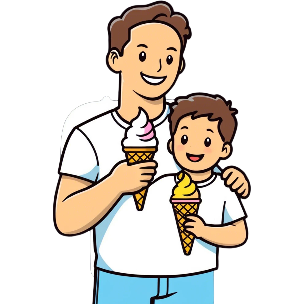 Man with a kid and ice cream emoji