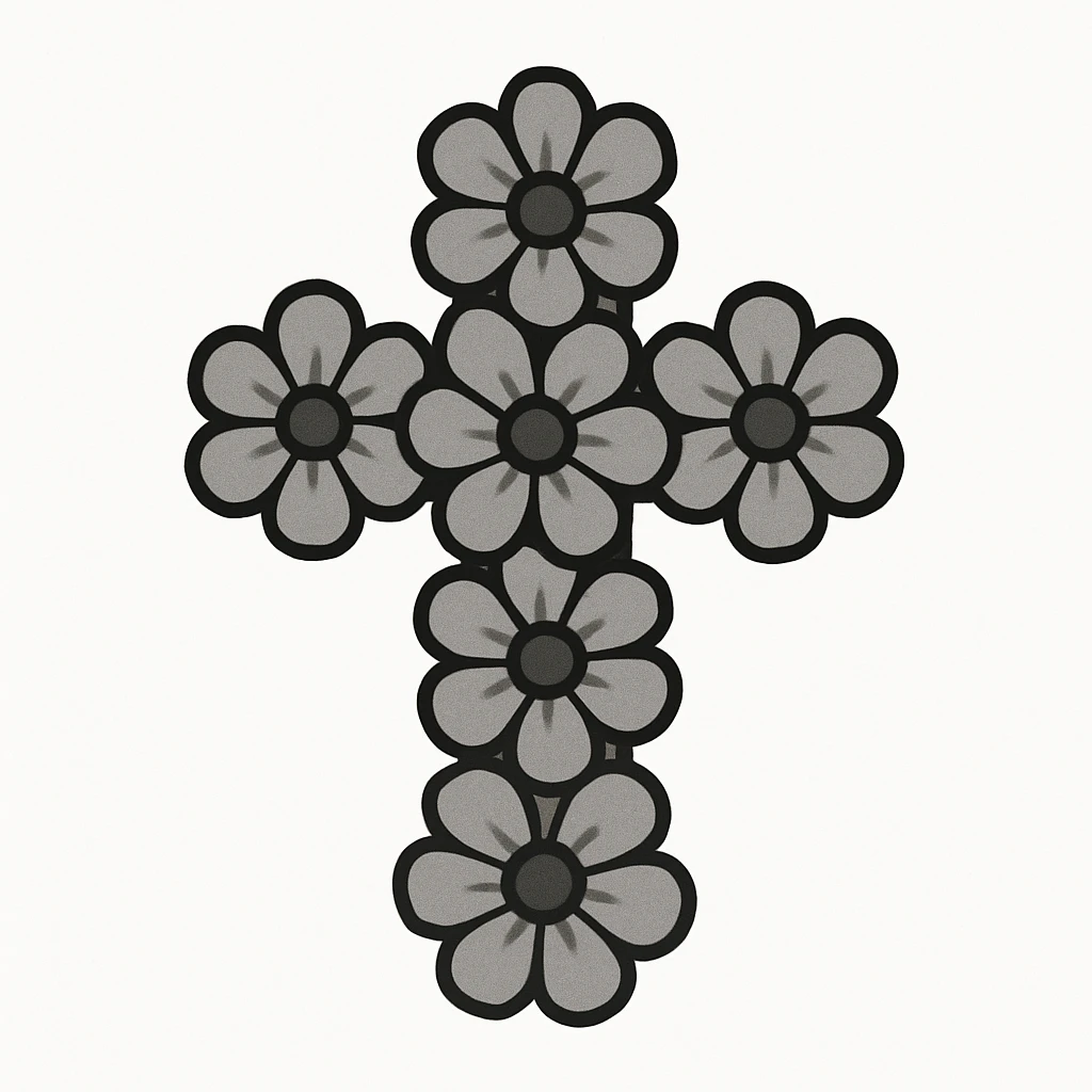 grey flower cross, soft shading, subtle details emoji