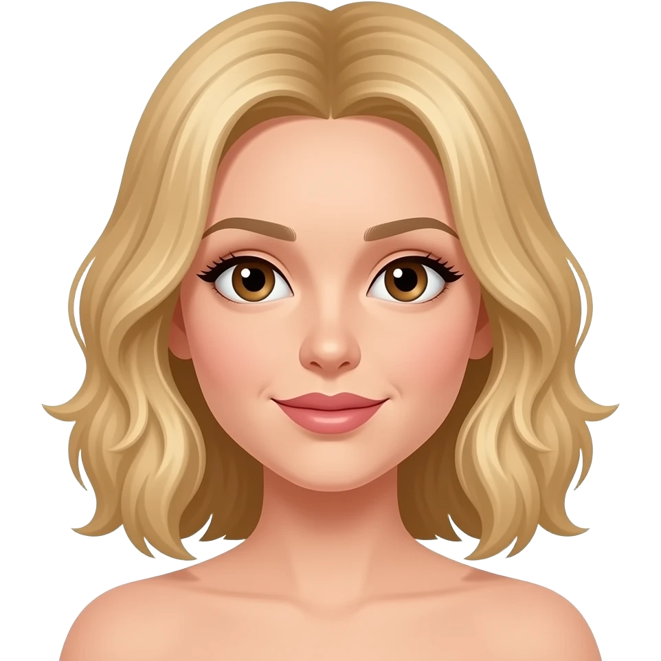 Lady, wavy mid length golden blond hair, big brown eyes ,medium built emoji