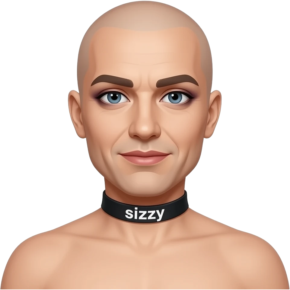 bald lipstick smokey eyes collar that says sissy  40yrs old bra with flat chest crossdress feminized emoji