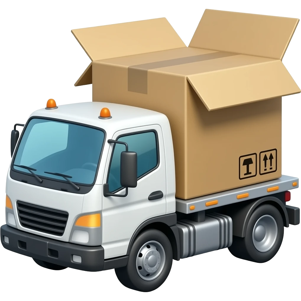 Una camioneta blanca con una caja emoji