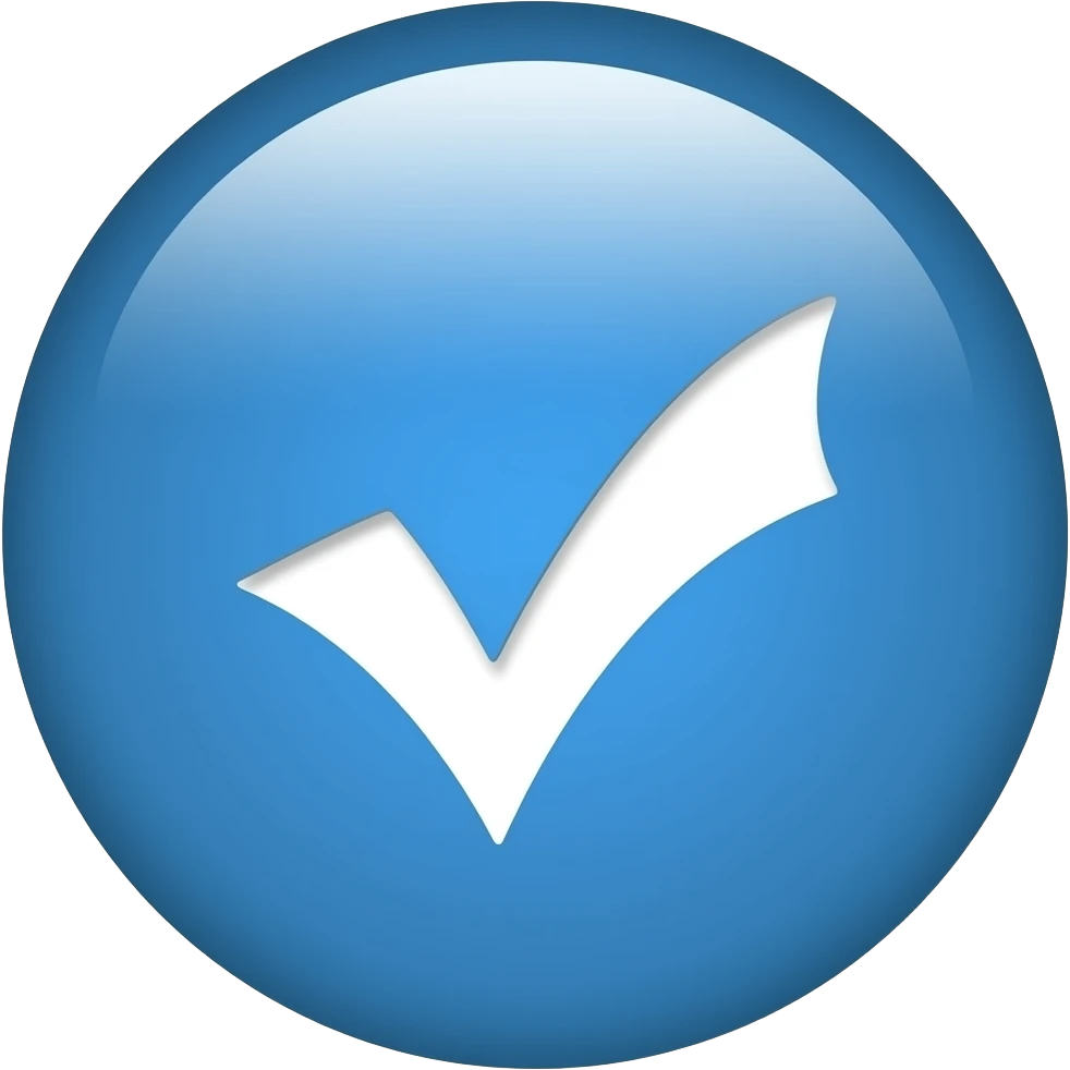 Blue round shap inside a white colour tick emoji