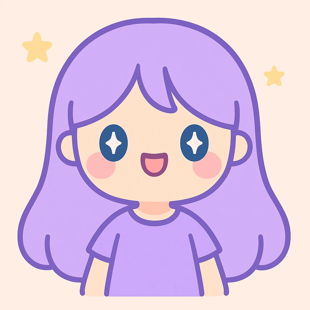 character with long purple hair, kawaii style emoji