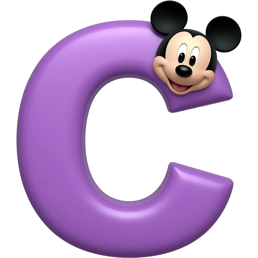 a purple letter  c have a small shiny micky mouse on its top corner emoji