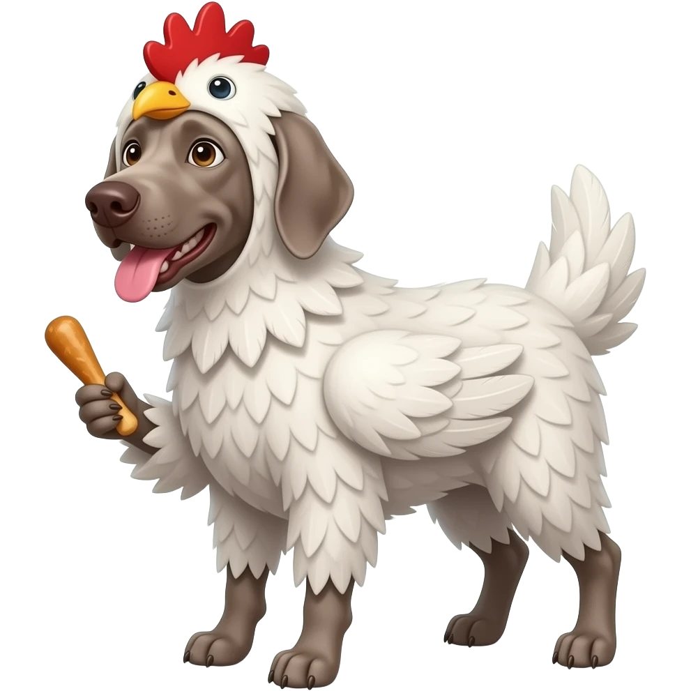 Gray Weimeraner dressed as a chicken emoji