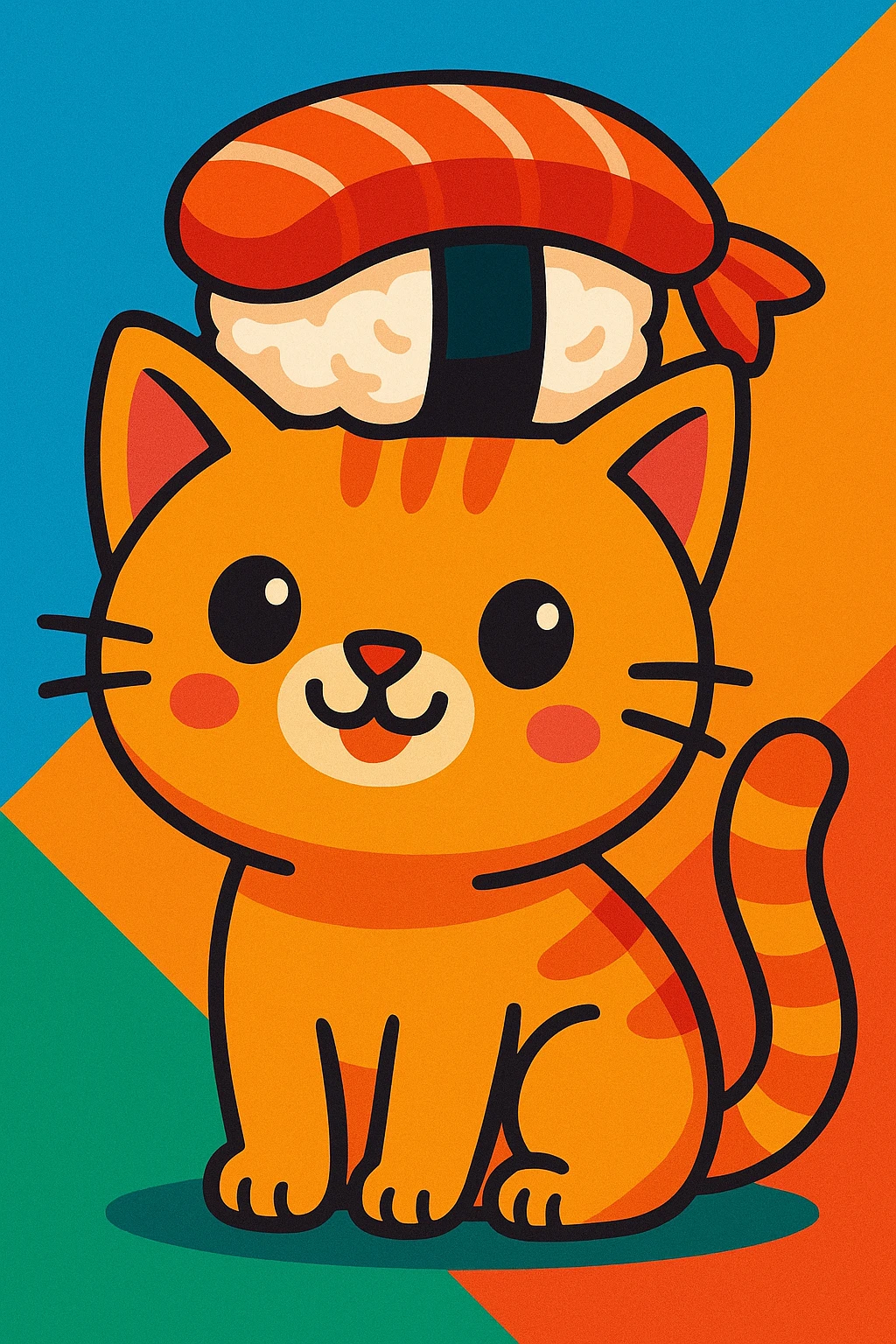 cute and cartoonish cat with a sushi hat, colorful and playful emoji