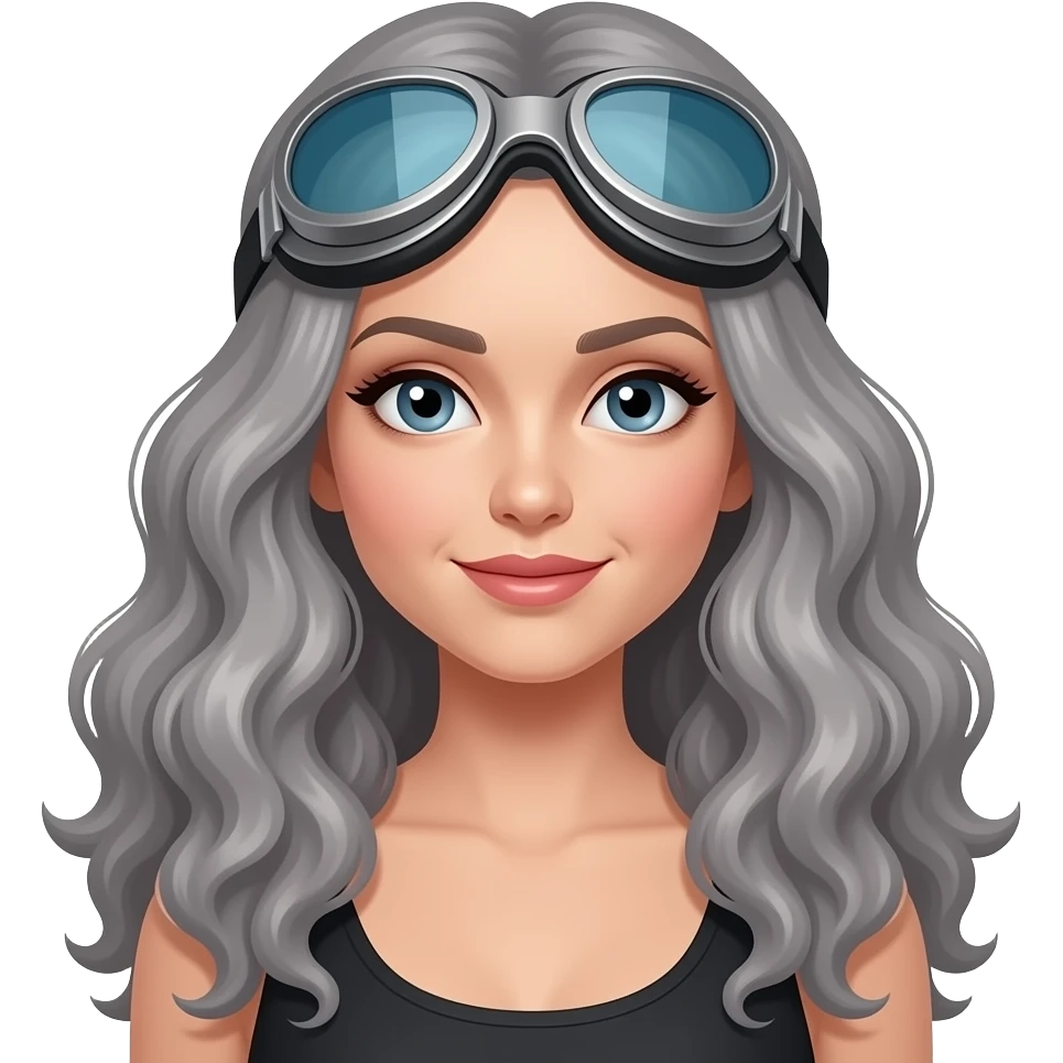Long gray curly hair woman with goggles emoji