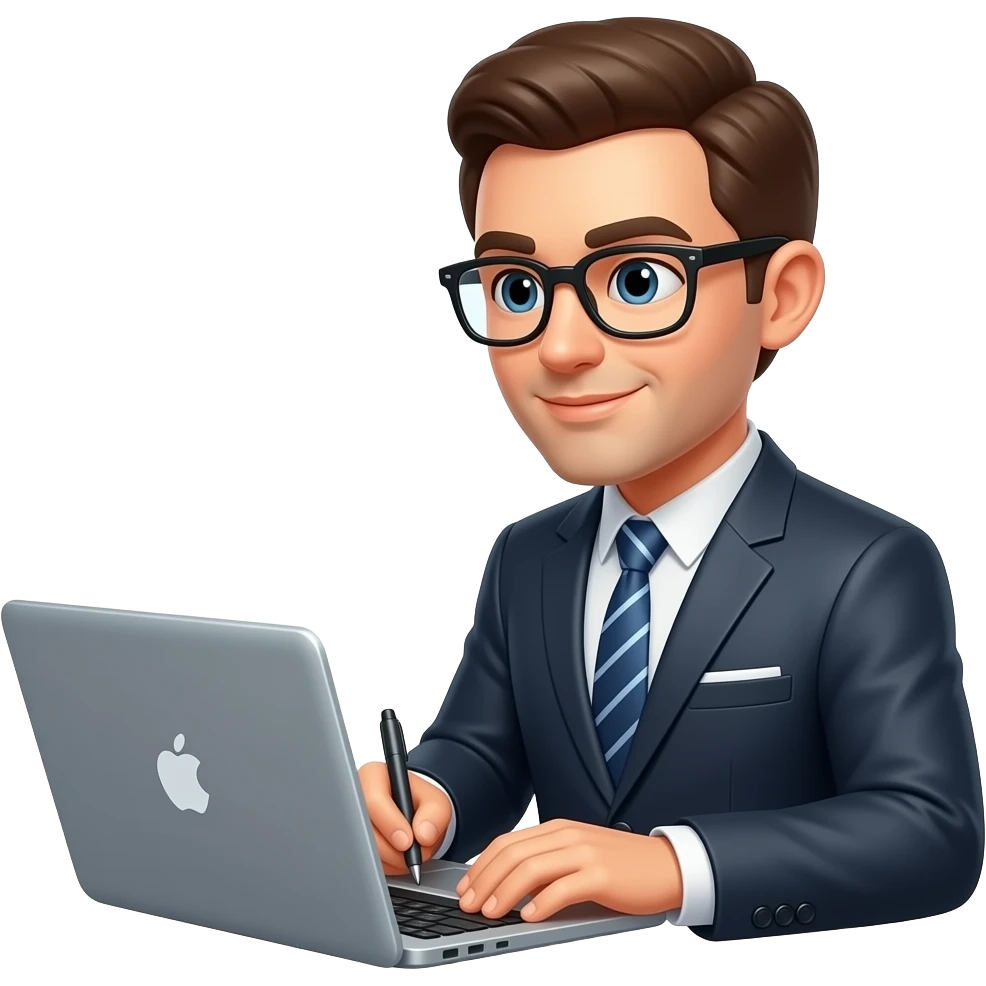 Hombre con traje ,escribiendo con una laptop emoji