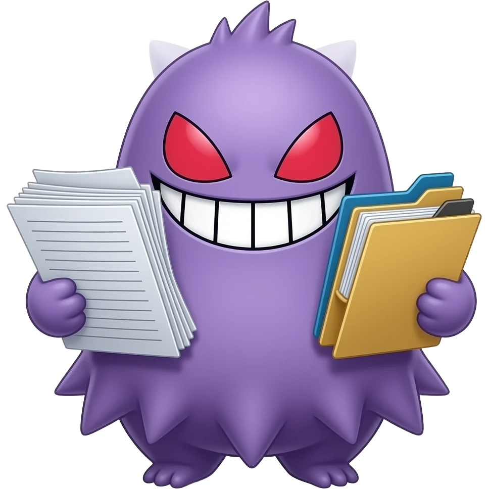 pokemon gengar with sheets and folders in their hands emoji
