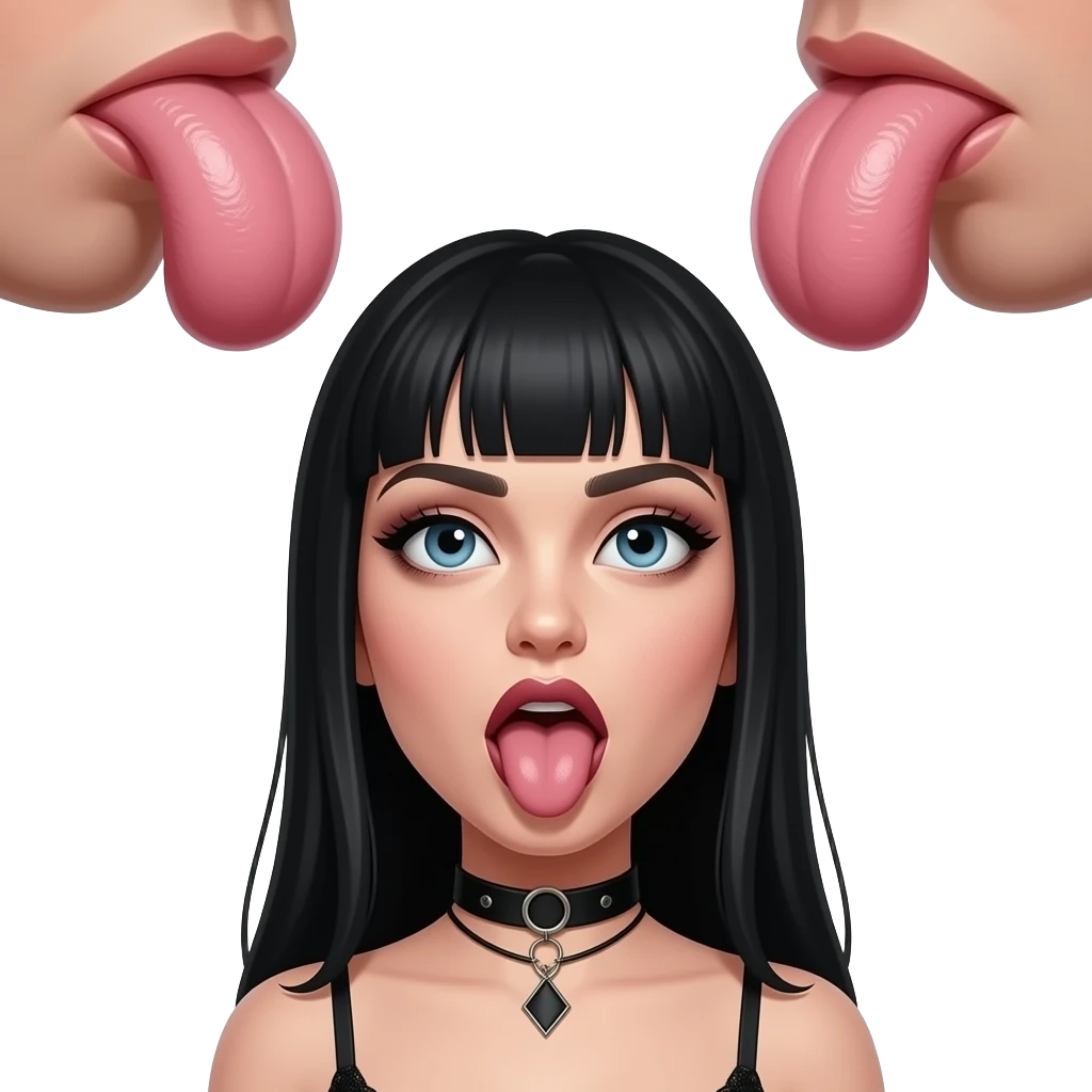 sexy gothic female face tongue iut looking up at two large male testicles emoji