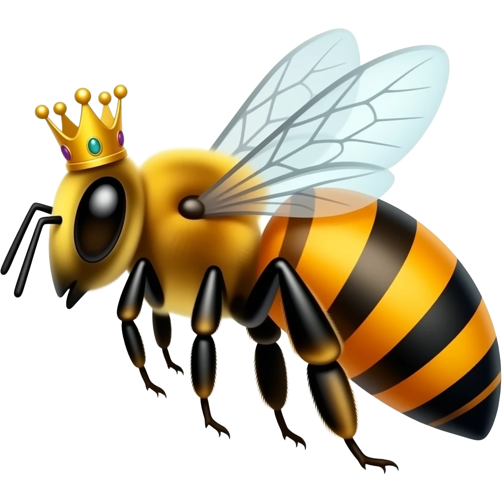 Queen honey bee with super long Orange abdomen and crown on the side emoji