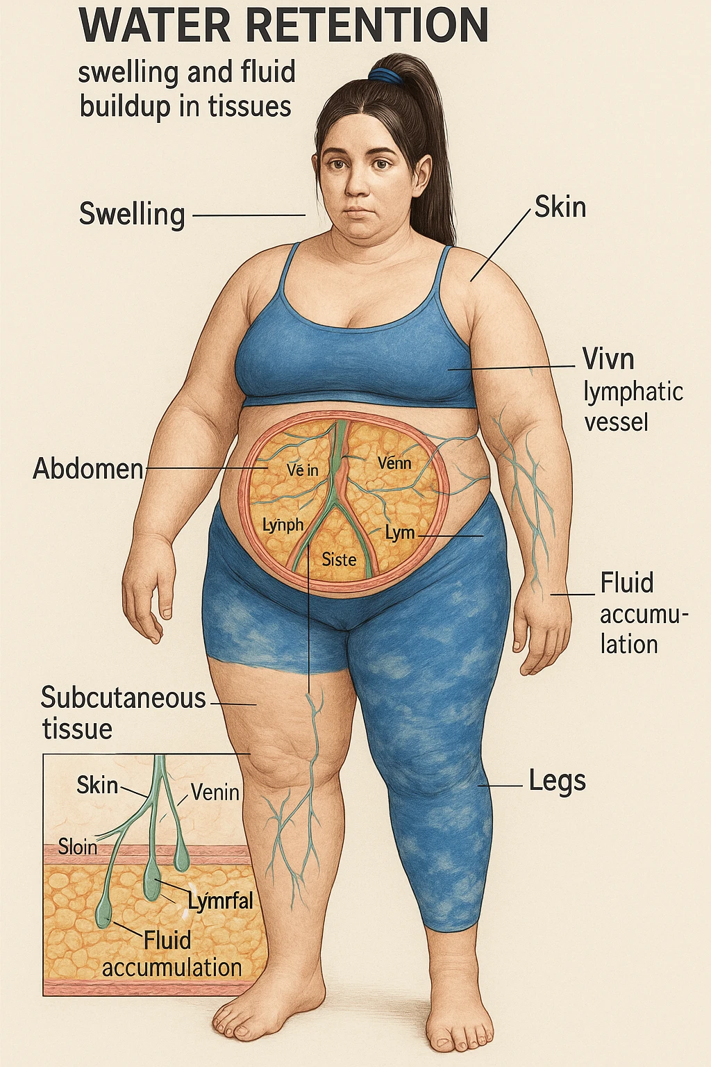 Donna vista anatomicamente con ritenzione idrica emoji
