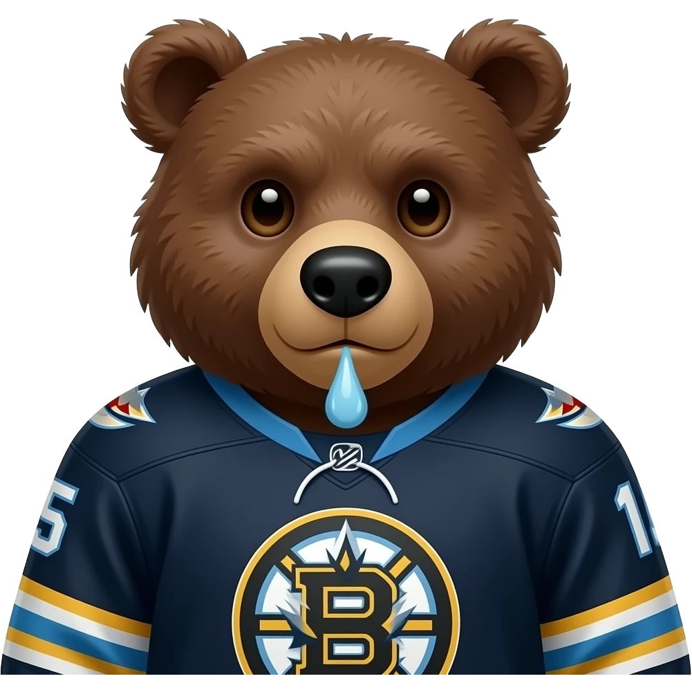 Winnipeg jets player peeing on a bear wearing a Boston bruins jersey emoji