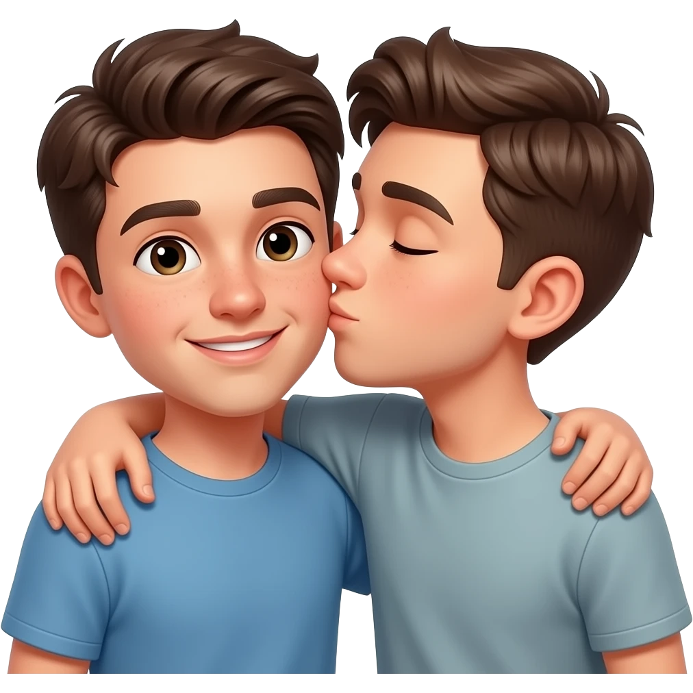 Erstelle ein Emoji von zwei Brüder, der eine um die 19 und der andere um die 22, der älter Bruder legt sein Arm über sein jüngeren Bruder und küsst ihn auf die Wange emoji