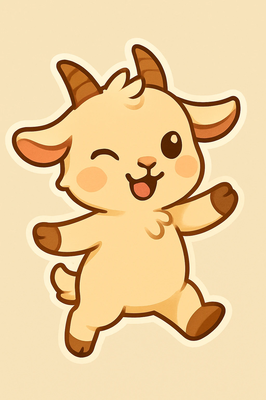 Make the chibi goat wink and remove the balloon, keep the joyful and playful style with a simple background. emoji