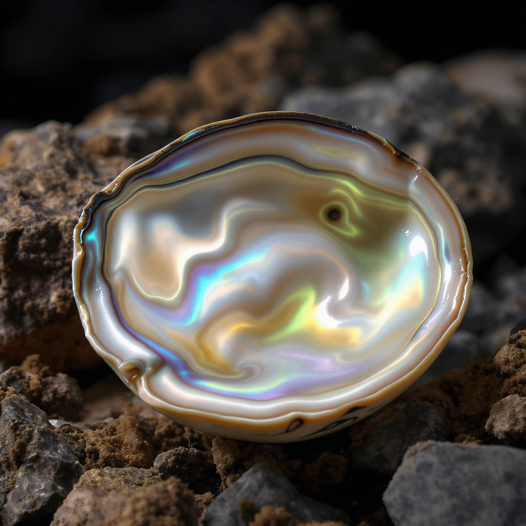 realistic iridescent abalone shell, detailed texture, natural colors, high resolution emoji