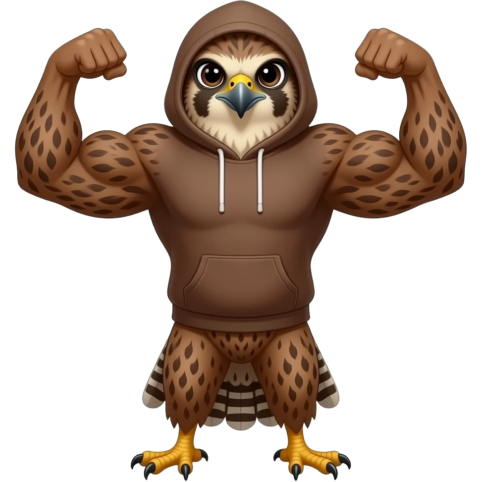 brown falcon with biceps, top only flexing top half of body only wearing a hoodie emoji