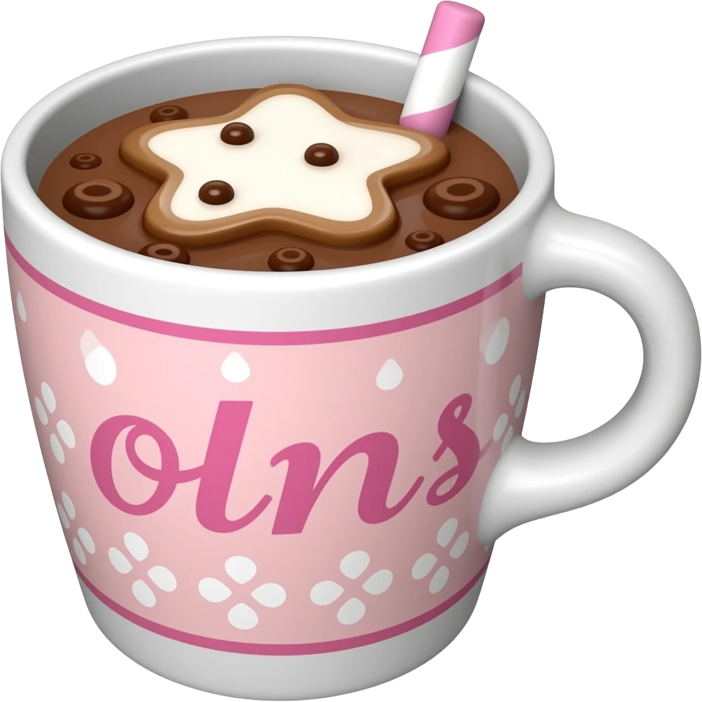 Tasse rose blanche avec des motifs du chocolat chaud emoji