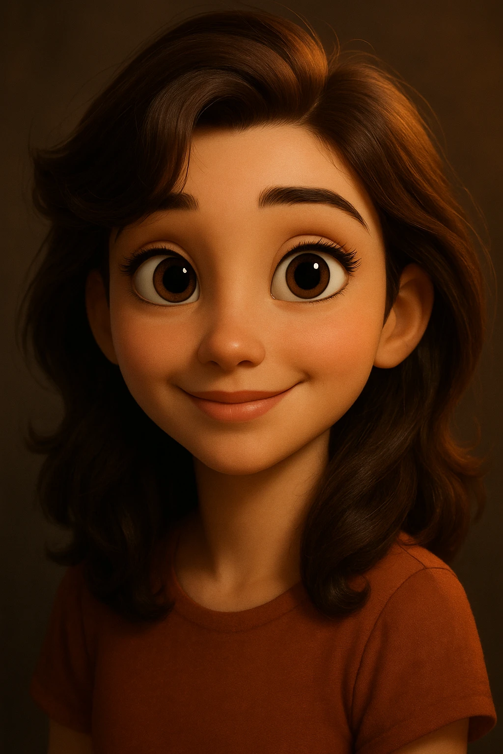 3D Disney-style portrait of the person in the reference image, expressive and charming, large eyes, soft lighting, smooth skin, detailed hair, inspired by Disney animation style emoji