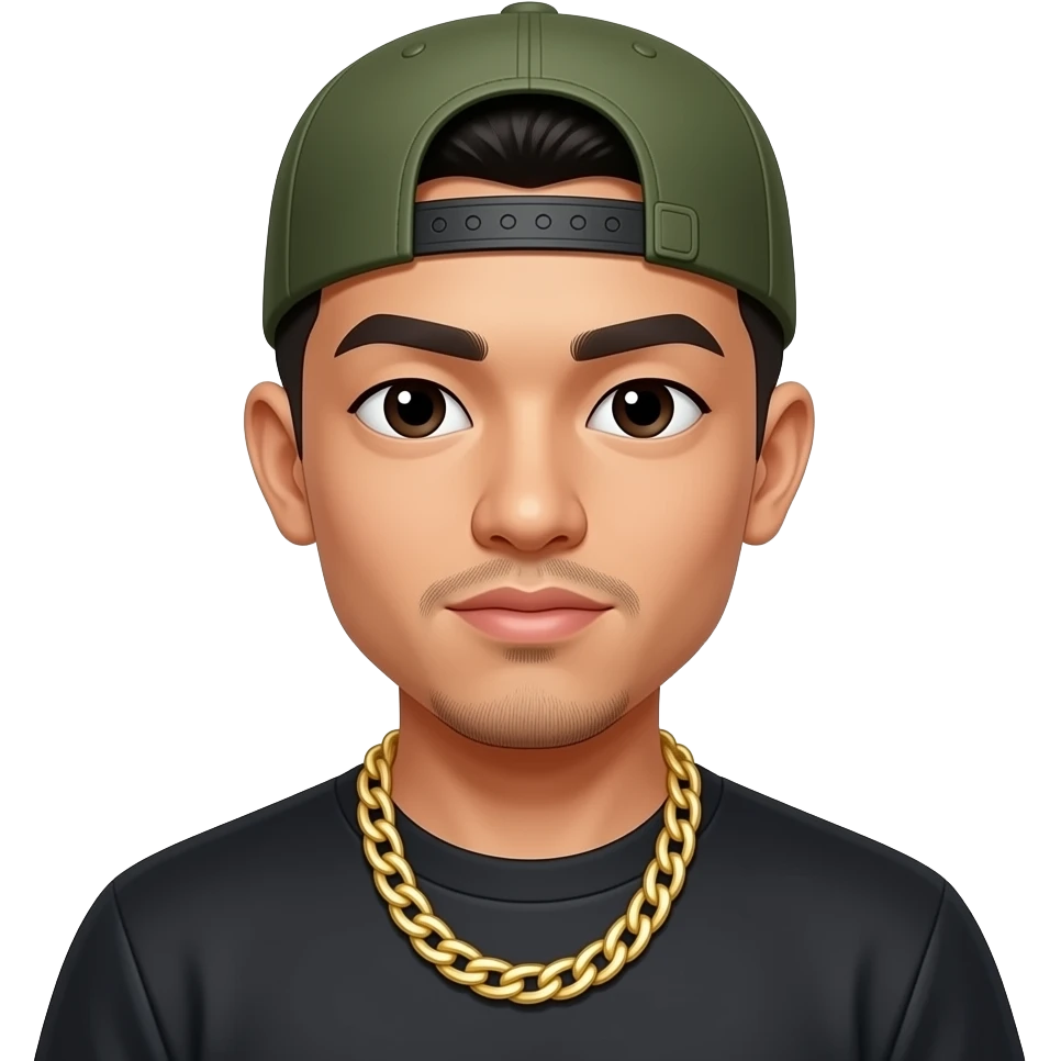asian rapper  wearing a cap and gold chain necklace emoji
