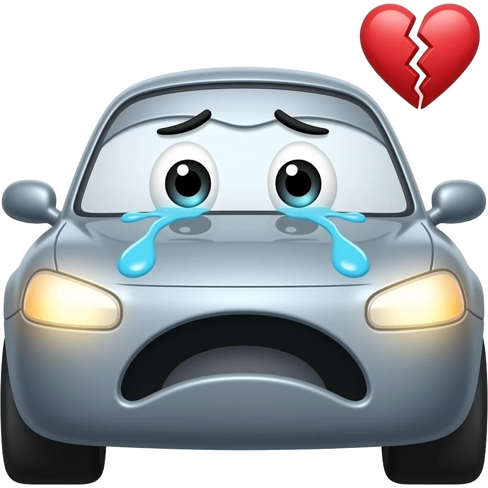 VERY SAD (1 STAR FEELING)Eyes watery with tears formingEyebrows curved upward (pain expression)Mouth broken / sad shapeSubtle shaking motionOptional: cracked heart symbol near carHeadlights dim slightly  with animation emoji