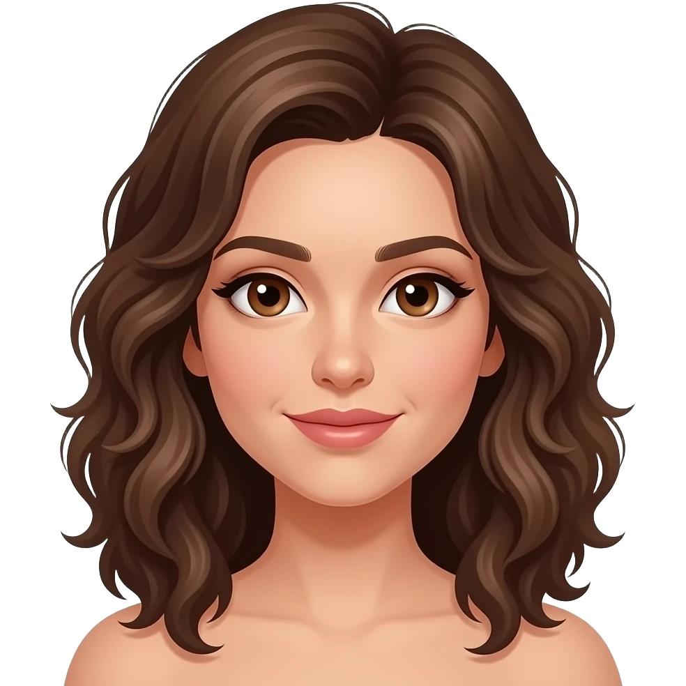 Sie hat eher sie locken die man immer mit den fingern machen soll die fangen eher unten an und sind nicht so voluminös . Braune Augen. emoji