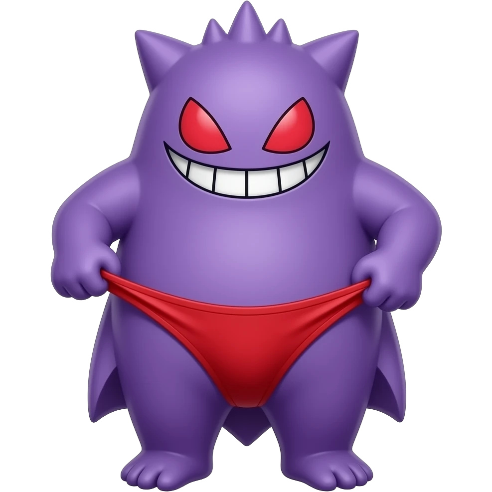 Gengar wearing red underwear pulls down briefs emoji
