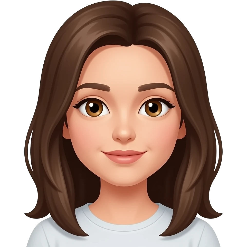 Light brown girl, brown hair, brown eyes, emoji