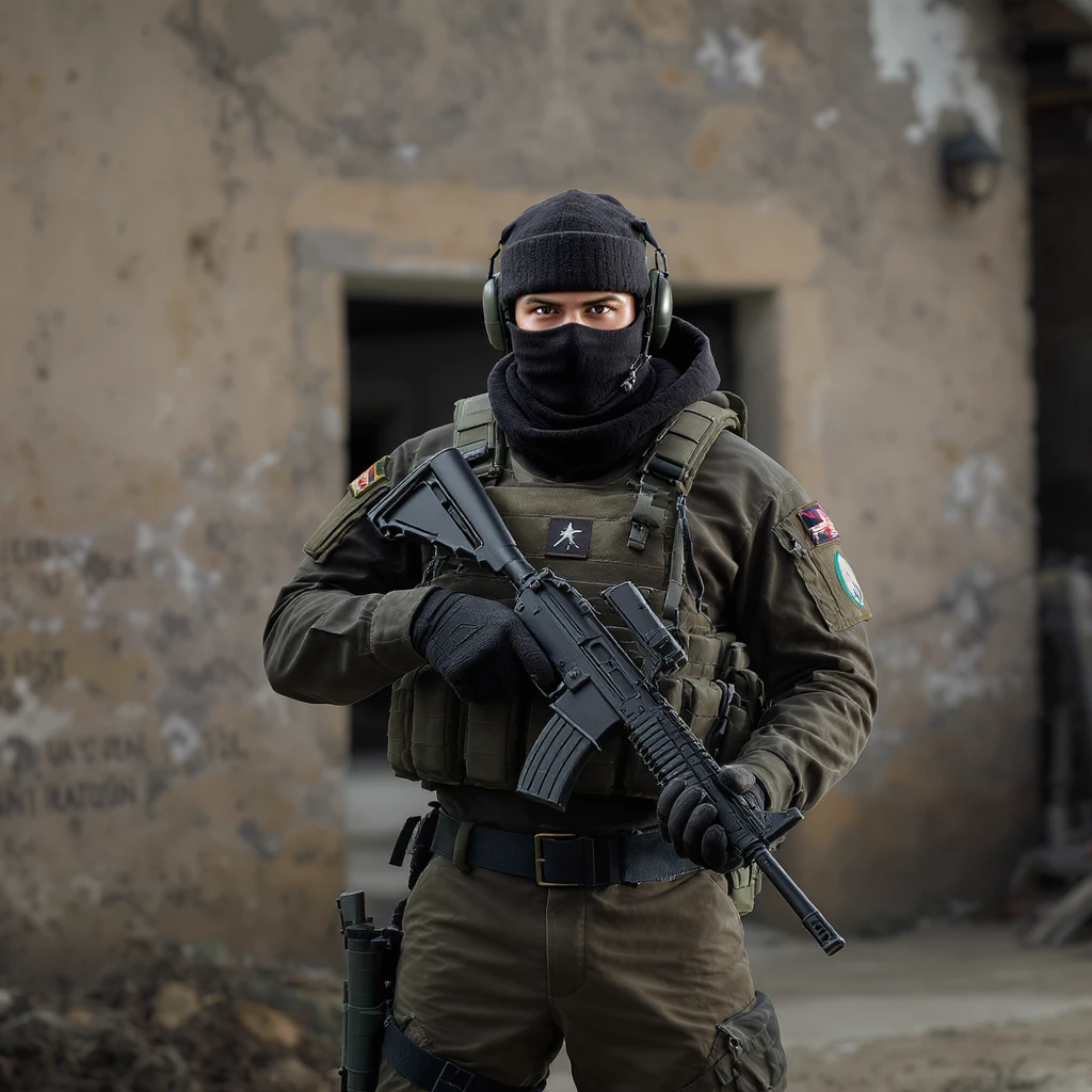realistic Counterstrike player model standing with arms out in a T-pose, no background, suitable for Discord emoji