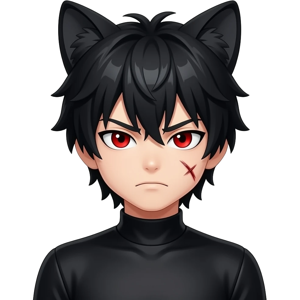 Emo boy with side black fringe with a buff black alpha furry suit on and red eyes angry with scar emoji
