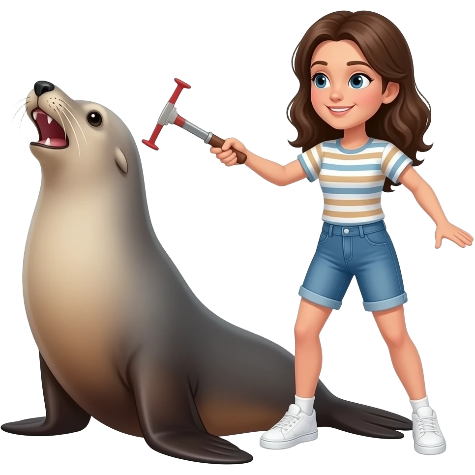A brunette hitting the sea lion dance emoji