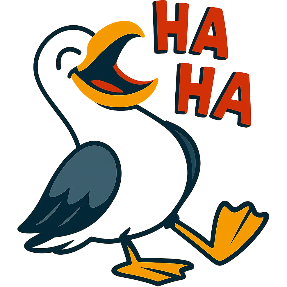 a seagull tilting back, eyes closed, laughing loudly, vibrant toon style, cartoonish emoji