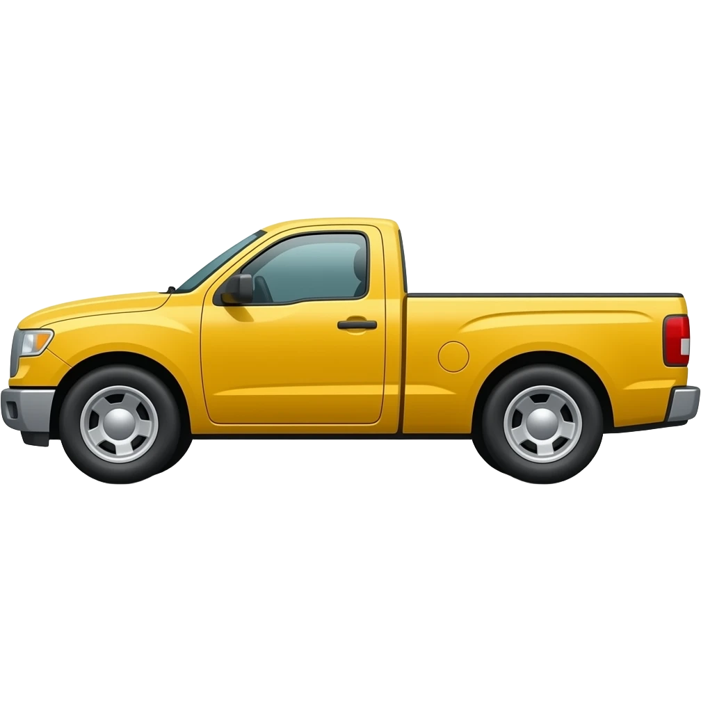 side view of an unlabeled yellow pickup truck, classic emoji style, left facing emoji