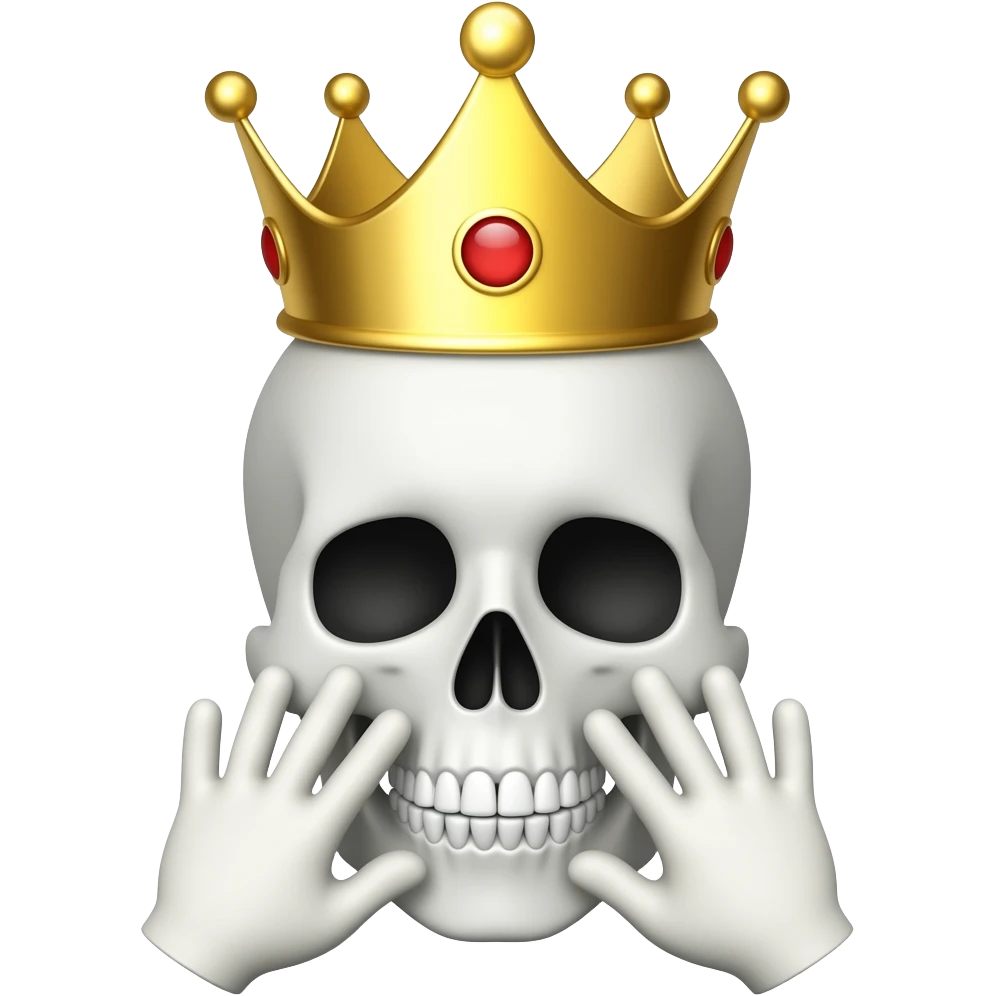 Un crane emojie choq,ué avec des main sur c joux avev des main avec une courone emoji